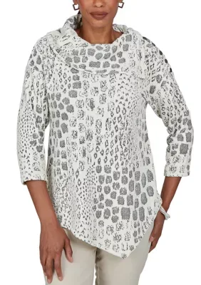 Split Cowl Neck Animal Jacquard Chenille Top by Ruby Rd