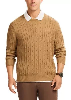 Cable Knit Crew Neck Marled Sweater