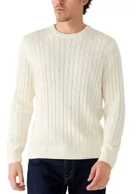 Cable Knit Crew Neck Marled Sweater