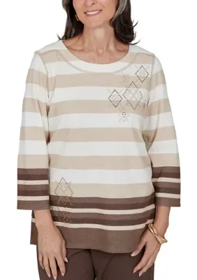 Luxe Be a Lady Stripe Top with Diamond Heat Set by Alfred Dunner