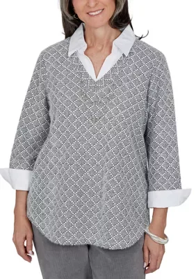 Vail Diamond Texture Two in One Shirt by Alfred Dunner