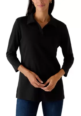 3/4 Sleeve Johnny Collar Polo Tunic by Kim Rogers