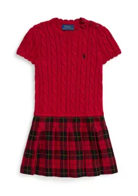 Plaid-Skirt Cotton Sweater Dress by Ralph Lauren