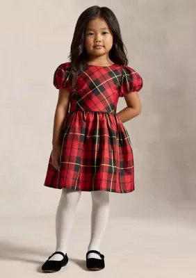 Plaid Balloon-Sleeve Taffeta Dress by Ralph Lauren