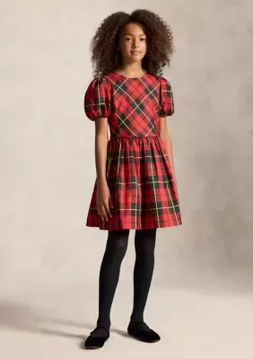 Plaid Balloon-Sleeve Taffeta Dress by Ralph Lauren