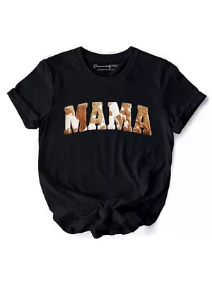 Cow Print Mama Western Faux Cowhide Tee by Ornamentallyyou