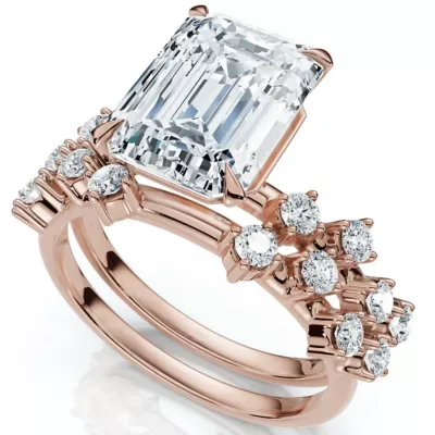 Lab Created Certified 3 1/4Ct Emerald Diamond Bridal Set 14k Gold or Platinum Lab Grown by Pompeii