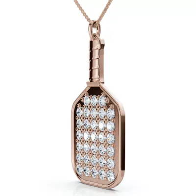 Lab Created 1Ct Diamond Studded Pickleball Paddle Pendant Necklace 10k Gold Lab Grown by Pompeii