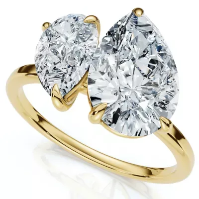 Lab Created 3Ct Toi Et Moi Pear Shape Diamond Ring 14k Gold Lab Grown EF/VS