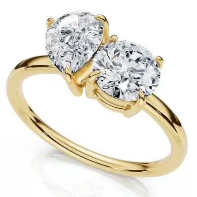 Lab Created 1 1/2Ct Round and Pear Toi Et Moi Diamond Ring 14k Gold or Pt Lab Grown by Pompeii