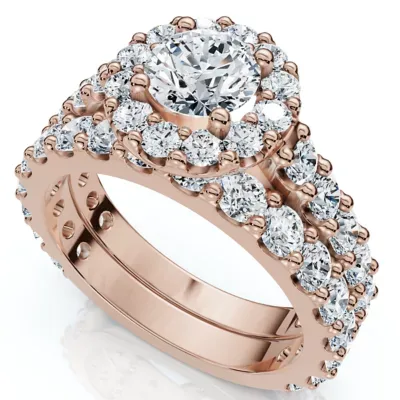 Lab Created 2Ct Diamond Engagement Wedding Engagement Ring Set 10k Gold Lab Grown by Pompeii