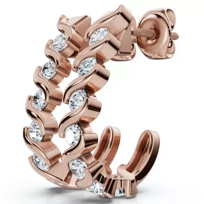 Lab Created 3/8Ct Diamond Curve Earrings 14k Gold Lab Grown EF/VS by Pompeii