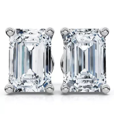 Lab Created Emerald Cut Diamond Prong Studs 14k Gold Lab Grown