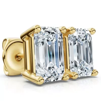 Lab Created Emerald Cut Diamond Prong Studs 14k Gold Lab Grown