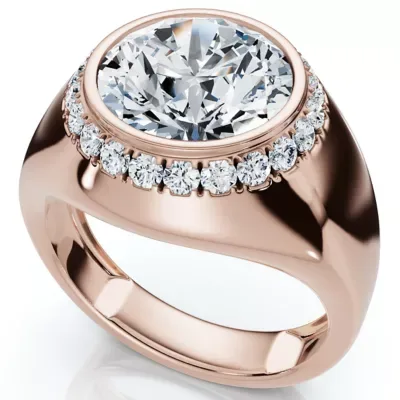 Lab Created Certified 3 1/3Ct Bezel Set Diamond Halo Signet Ring 14k Gold Lab Grown by Pompeii