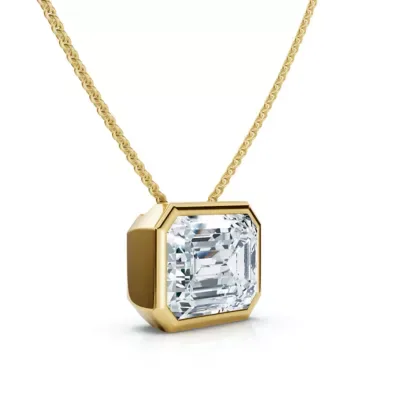 Lab Created 2Ct Solitaire Bezel Diamond East West Pendant 14k Gold Necklace Lab Grown EF/VS 18" by Pompeii