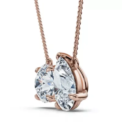 Lab Created 2Ct tw Toi Et Moi Pear and Round Diamond Pendant 14k Gold Necklace Lab Grown 18" by Pompeii