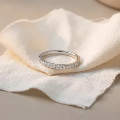 Diamond Wedding Ring Band 0.25 Carat Round Cut 14k White Gold French Pave by Pompeii