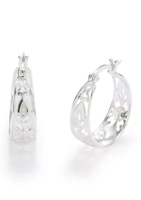 Plated Filigree Wide Hoop Earrings