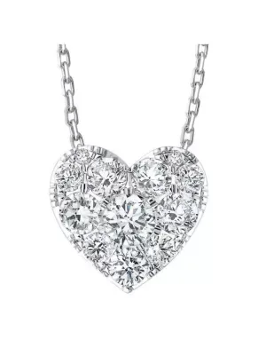 Lab Created 3/4Ct Diamond Heart Pendant 14k White Gold 18" Necklace Lab Grown