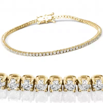 Lab Created 2 ct tw Lab Grown Round Cut Diamond Tennis Bracelet 7" 14k Yellow Gold by Pompeii