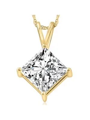 Lab Created G/VS1 3Ct Certified Princess Cut Diamond Pendant 14k Yellow Gold Lab Grown 18" by Pompeii