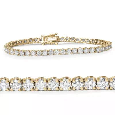 Lab Created 5 Carat tw Round Cut Lab Grown Diamond Tennis Bracelet 14k Yellow Gold Lab Grown 7" by Pompeii