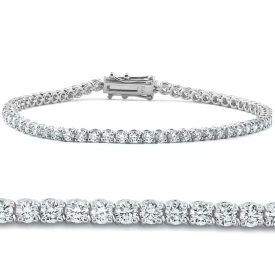 Lab Created 5 Carat tw Round Cut Lab Grown Diamond Tennis Bracelet 14k White Gold Lab Grown 7" by Pompeii