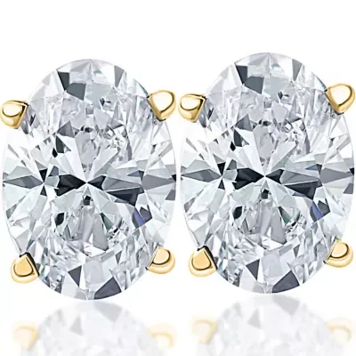 Lab Created 2 ct Lab Grown Oval Shape Diamond Studs 14k Yellow Gold Earrings by Pompeii