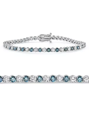 Lab Created 5Ct Blue & White Diamond Tennis Bracelet 14k Gold Lab Grown 7" by Pompeii