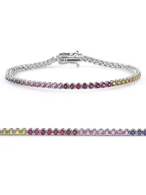 14k White Gold Ombre Round Cut Rainbow Tennis Bracelet 7" by Pompeii