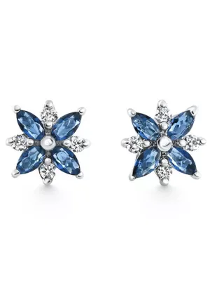 Lab Created.60Ct Petal Marquise Created Blue Sapphire Diamond Earrings White Gold Lab Grown by Pompeii