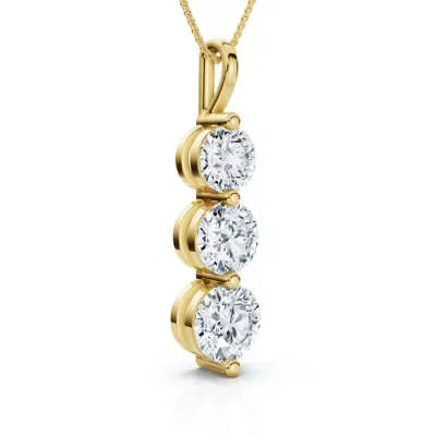 Lab Created 2 ct Three Diamond Pendant 14K White Gold 3 Stone Lab Grown Necklace 18" by Pompeii
