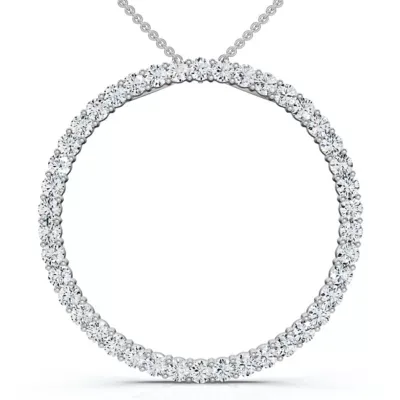 Lab Created 1Ct tw Circle Diamond Pendant 10K White Gold Necklace Lab Grown 18" by Pompeii