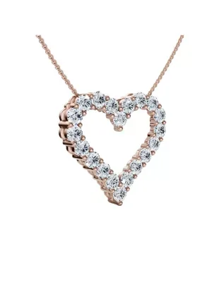 Lab Created F/VS 1.00Ct Diamond Heart Pendant 14k Rose Gold Lab Grown 3/4 Tall Necklace 18" by Pompeii