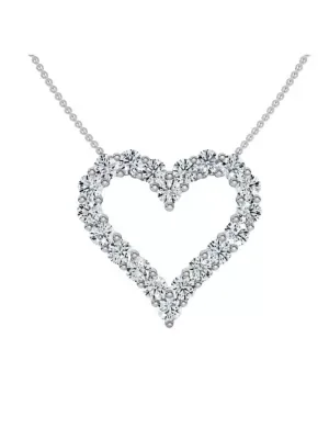 Lab Created F/VS 1.00Ct Diamond Heart Pendant 14k White Gold Lab Grown 3/4 Tall Necklace 18" by Pompeii