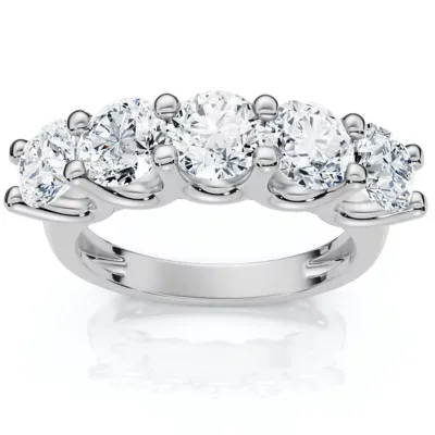 Lab Created 1 1/2 ct Lab Grown Diamond Five Stone Wedding Ring 14k White Gold Lab Grown by Pompeii