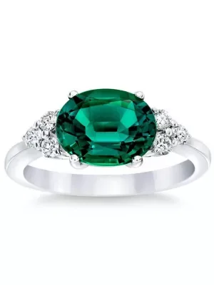 Lab Created 3 1/4Ct Oval Emerald & Lab Grown Diamond Ring in 10k White or Yellow Gold