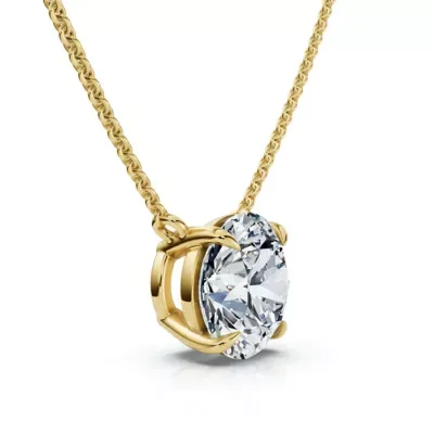 Lab Created 1 - 4Ct Solitaire Round Cut Diamond Pendant 14k Gold Necklace Lab Grown 18 In