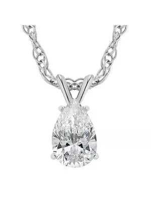 Lab Created 1Ct Pear Solitaire Diamond Pendant Necklace 14k White Gold Lab Grown 18 In by Pompeii