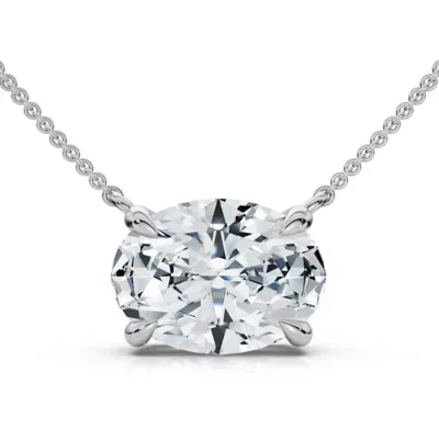 Lab Created Certified 2Ct Diamond Oval Solitaire Pendant 14k Gold 18 Chain Lab Grown 18 In by Pompeii
