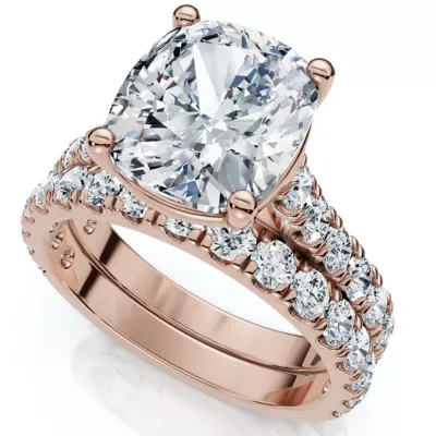 Lab Created Certified 4Ct Cushion Diamond Engagement Wedding Ring Set 14k Gold/PT Lab Grown by Pompeii