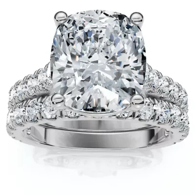 Lab Created Certified 4Ct Cushion Diamond Engagement Wedding Ring Set 14k Gold/PT Lab Grown