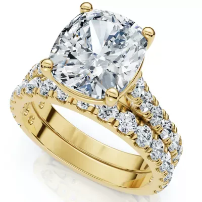 Lab Created Certified 4Ct Cushion Diamond Engagement Wedding Ring Set 14k Gold/PT Lab Grown