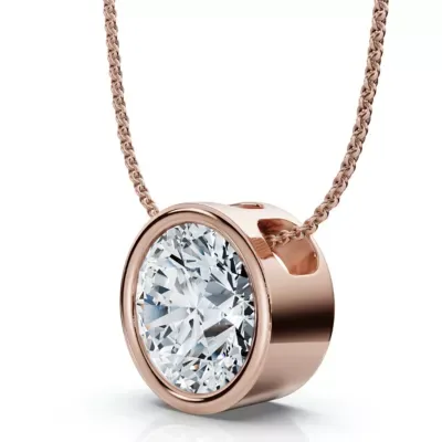 Lab Created 1Ct Certified Bezel Diamond Pendant 14k Gold 18 Necklace FG/SI Lab Grown 18 In by Pompeii