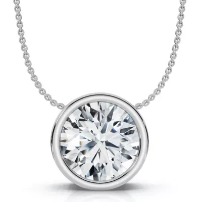 Lab Created 1Ct Certified Bezel Diamond Pendant 14k Gold 18 Necklace FG/SI Lab Grown 18 In