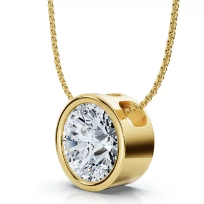 Lab Created 1Ct Certified Bezel Diamond Pendant 14k Gold 18" Necklace FG/SI Lab Grown