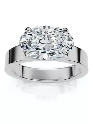 Lab Created Certified 2Ct Oval East West Cigar Band Solitaire Engagement Ring Lab Grown by Pompeii