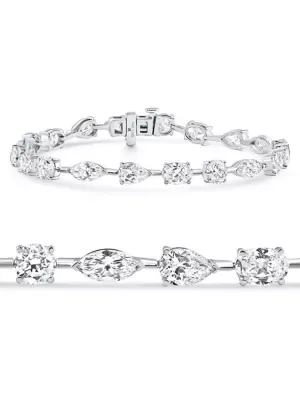 Lab Created 10Ct Mixed Cut Diamond Tennis Bracelet 7" 14k White Gold Lab Grown by Pompeii