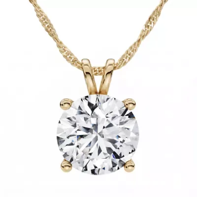 Lab Created 1Ct Solitaire Diamond Pendant 14k Gold Necklace Lab Grown 18"